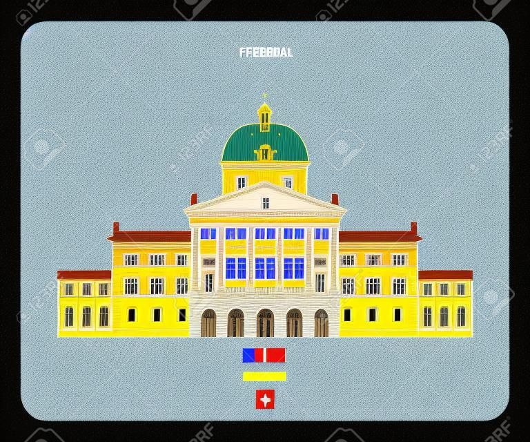 Bundeshaus in Bern, Schweiz. Architektonische Symbole europäischer Städte. Bunter Vektor