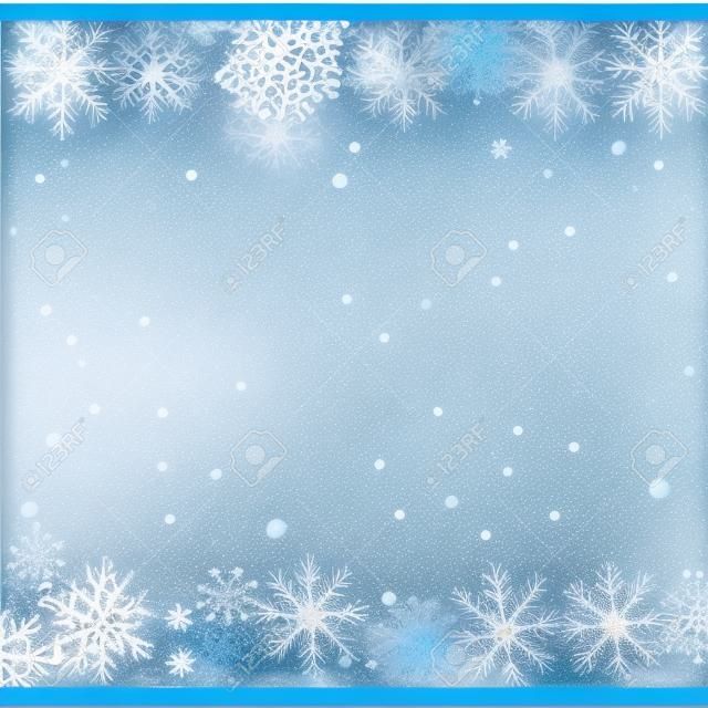 Biały śnieg na niebieskim tle, zimą siatki i Cristmas tematu