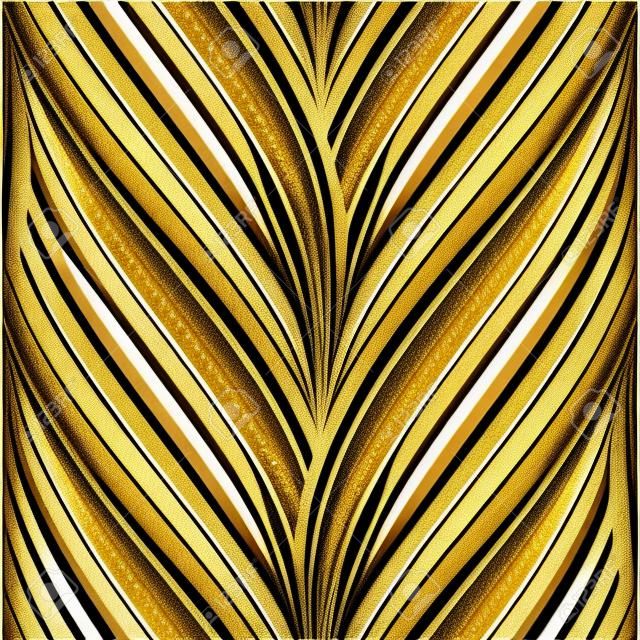 Gold glittering abstract waves pattern. Seamless texture with gold background