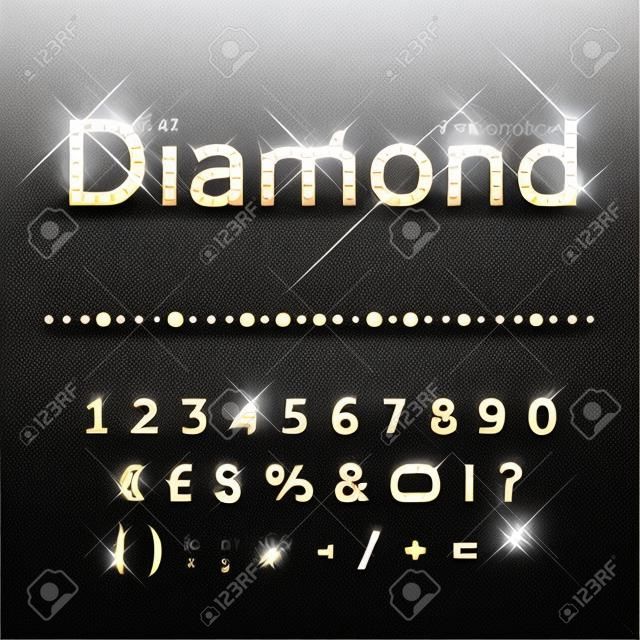 閃亮的鑽石矢量字體設置數字和特殊符號