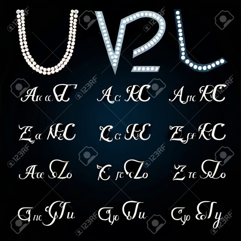 光沢のある宝石ベクター フォントは、大文字と小文字の Z に A を設定します。
