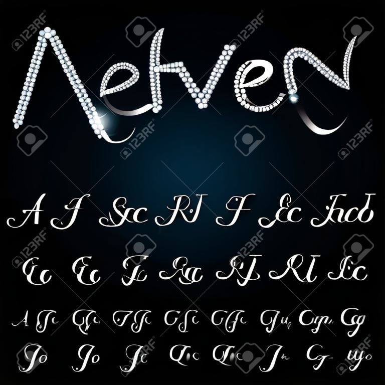 Shiny jewelry vector font set A to Z uppercase and lowercase.