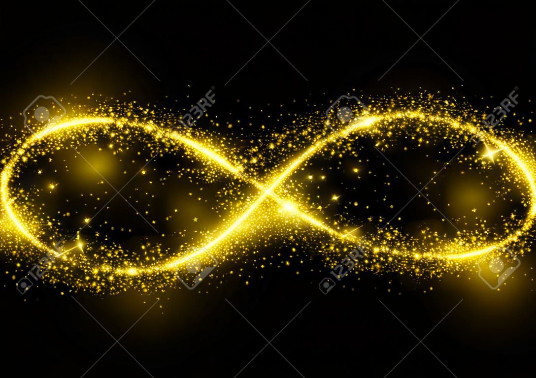 黃金閃閃發光的星屑無限循環。閃爍的橢圓。