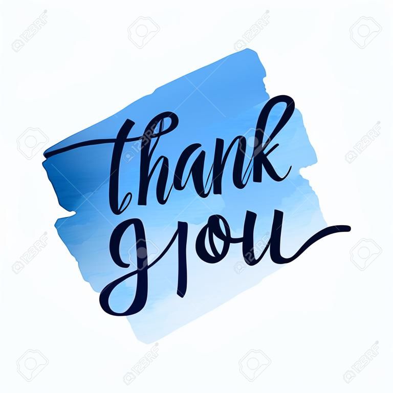 Dziękuję wektor ręcznie napisany kaligrafii napis na niebieskim tle akwareli You. Dziękczynienie wdzięczność kartkę z życzeniami. Handmade koncepcji.