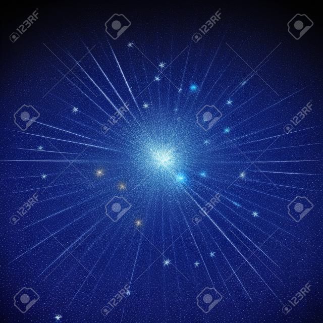 Blauwe glitter deeltjes achtergrond effect. Sprankelende textuur. Star stof vonken in explosie op zwarte achtergrond.