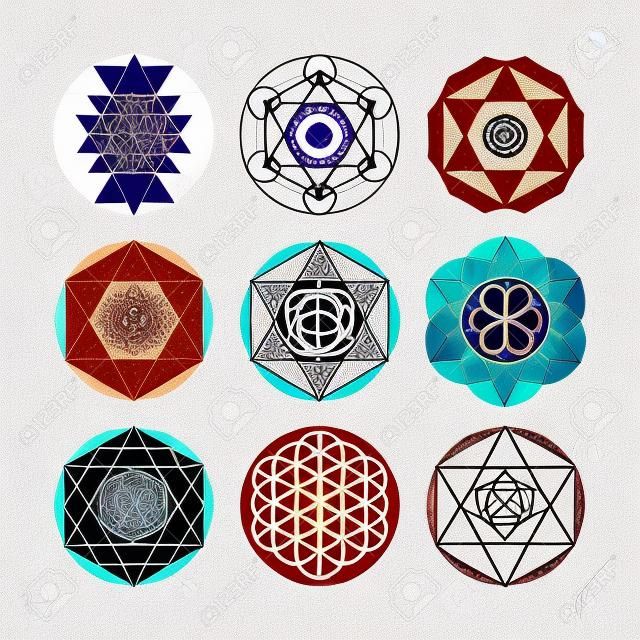 Numeroloji astroloji işaretler ve semboller. Hipster ezoterik kutsal geometri soyut desen illüstrasyon. hayat sembolü Sakral çiçek. Metatronlar Küp.