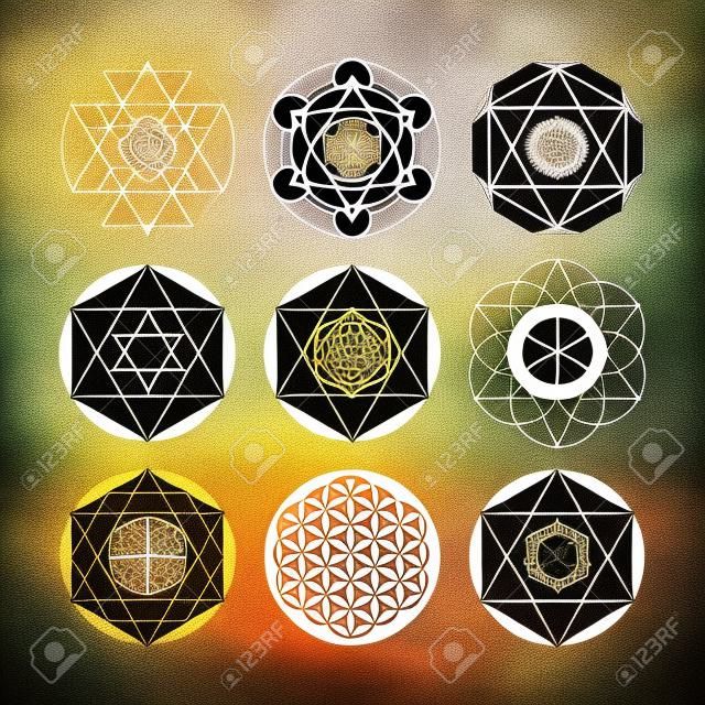 Numerologia astrologia sinais e símbolos. Hipster geometria sagrada esotérica abstrata padrão ilustração. Sacral flor do símbolo da vida. Metatrons Cubo.