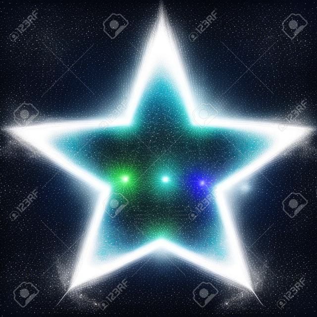 Blue glitter particles in star shape. Sparkling diamond texture. Star dust glittering sparks in explosion on black background. Vector neon christmas, new year symbol