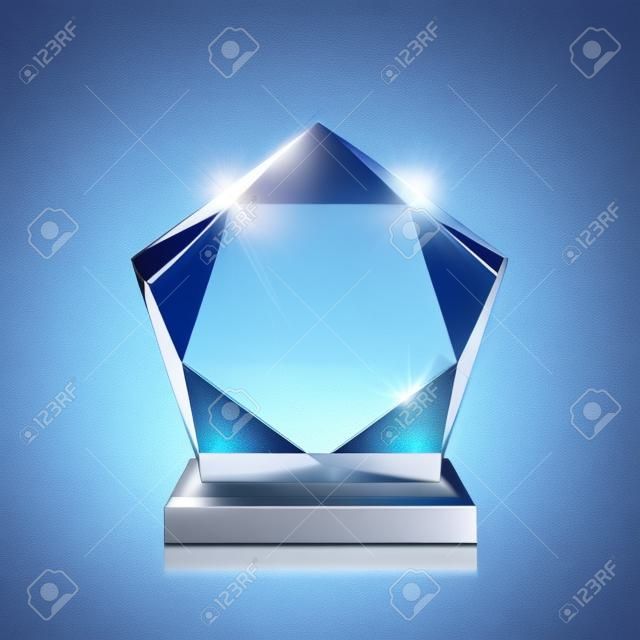 玻璃奖杯矢量晶体的三维模型与灰色背景透明奖奖座玻璃亚克力雕刻模型