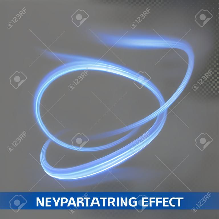 Trace de piste en spirale de tourbillon de néon bleu. Effet light painting