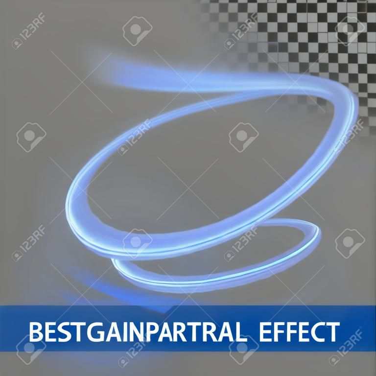 Trace de piste en spirale de tourbillon de néon bleu. Effet light painting