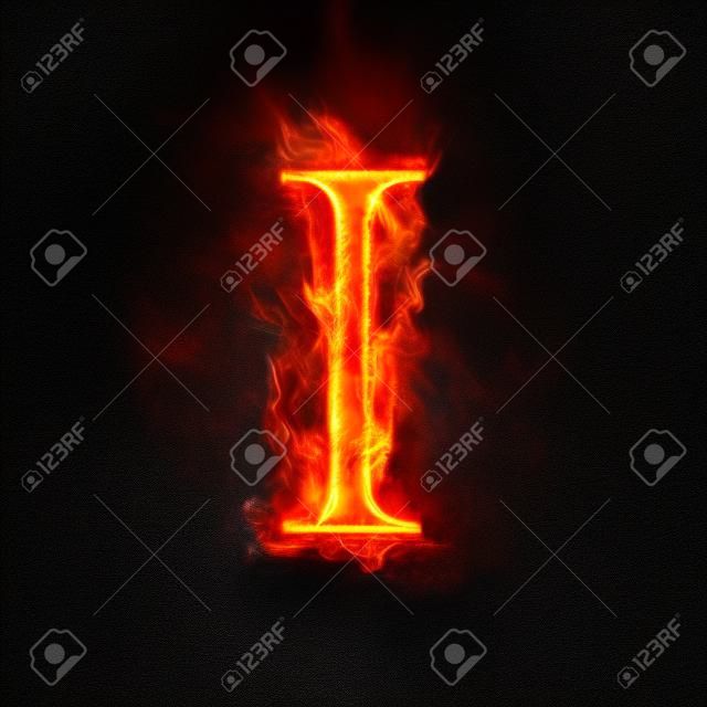 Fire letter I of burning blue flame. Flaming burn font or bonfire alphabet text with sizzling smoke and fiery or blazing shining heat effect. Incandescent cold fire glow on black background