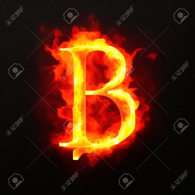 Tűzjelző B égő kék láng. Lángoló égő betű vagy tündöklő ábécés szöveg tüzes füst és tüzes vagy lángoló, ragyogó hőhatás. Izzó hideg tűz ég a fekete háttér