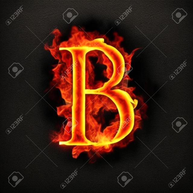 Tűzjelző B égő kék láng. Lángoló égő betű vagy tündöklő ábécés szöveg tüzes füst és tüzes vagy lángoló, ragyogó hőhatás. Izzó hideg tűz ég a fekete háttér