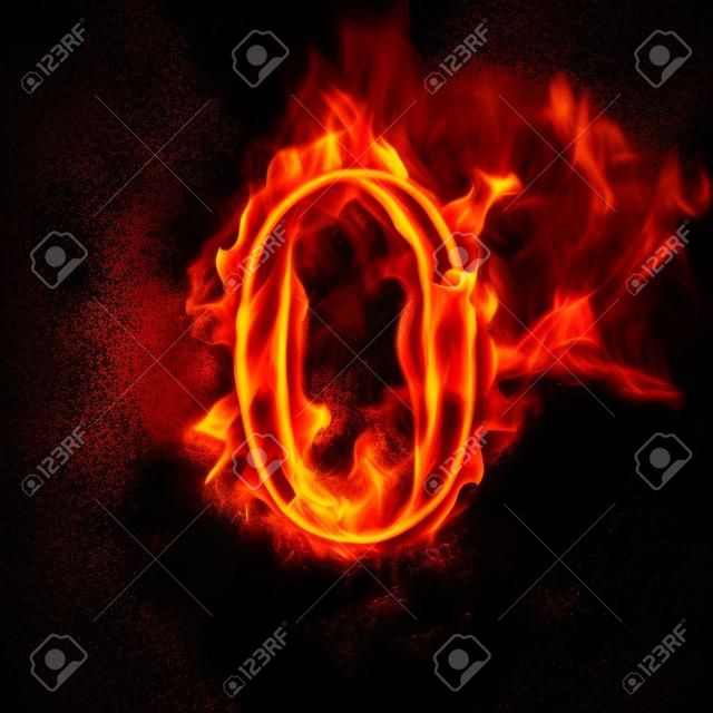 Fire number 0 zero of burning blue flame. Flaming burn font or bonfire alphabet text with sizzling smoke and fiery or blazing shining heat effect. Incandescent cold fire glow on black background