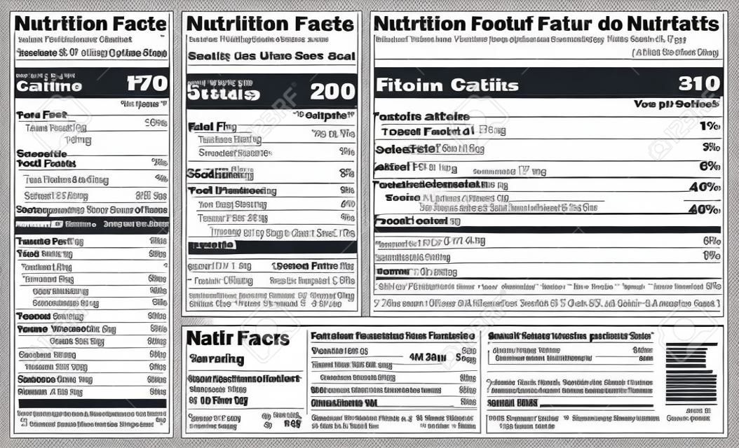 Szablon projektu etykiety fakty żywieniowe dla zawartości żywności. Wektor porcja, tłuszcze i lista kalorii w diecie dla zdrowego suplementu diety fitness, fakty żywieniowe dla sportowców białkowych Amerykańskie standardowe wytyczne.