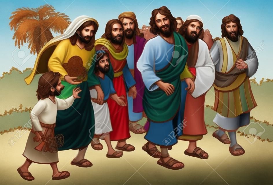 Jesus geht und spricht mit seinen Nachfolgern