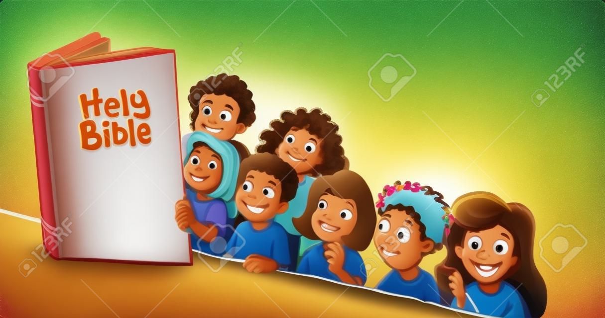 Children reading Bible