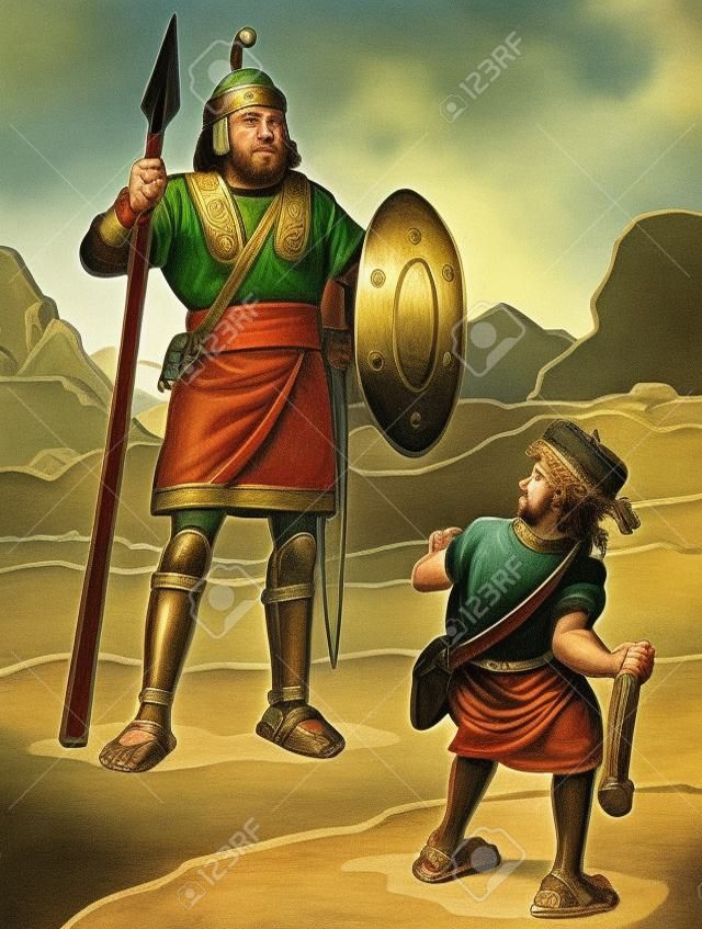Tekenfilm van David en Goliath