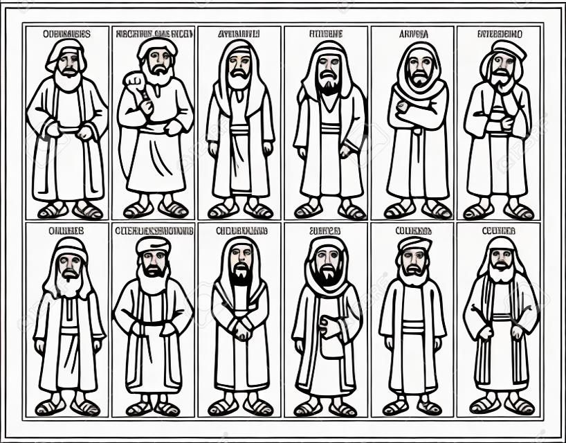 Kleurplaat van de twaalf discipelen van Jezus
