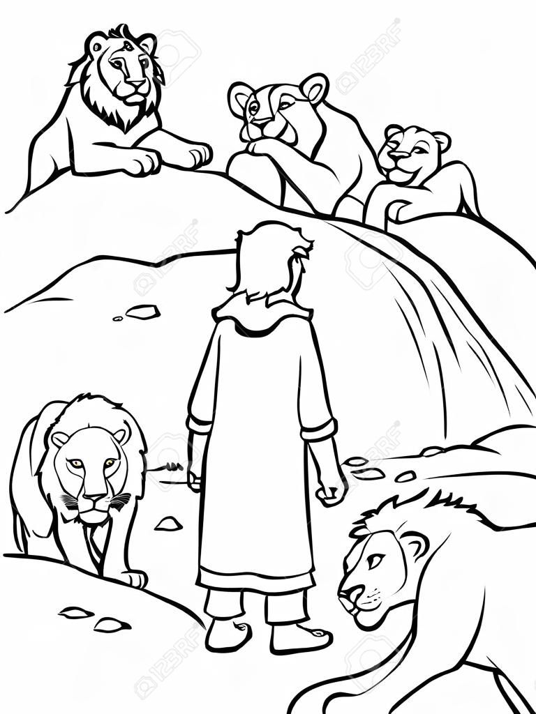 Coloring Page of Daniel in Lions Den