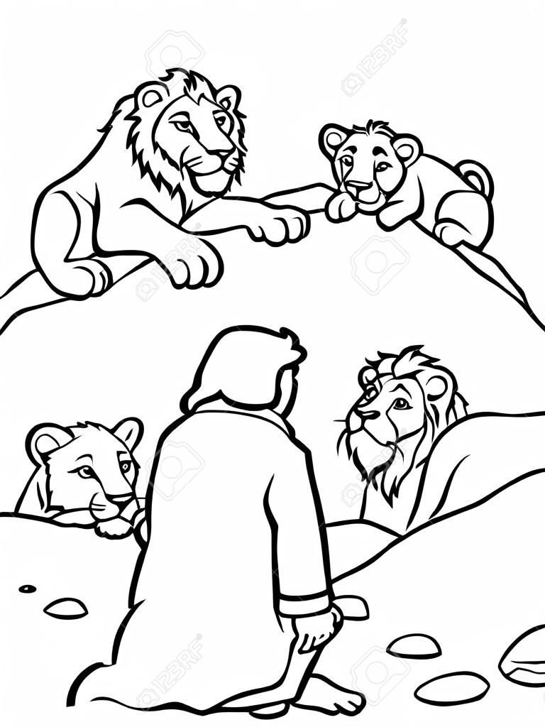 Coloring Page of Daniel in Lions Den