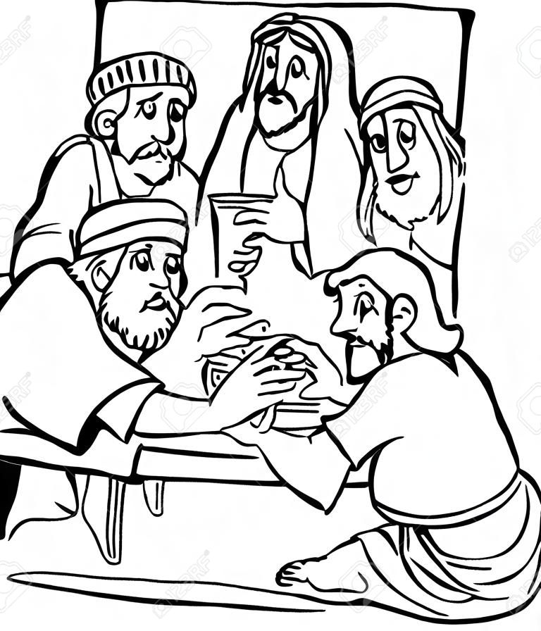 Disegno da colorare Gesù lava i piedi dei discepoli