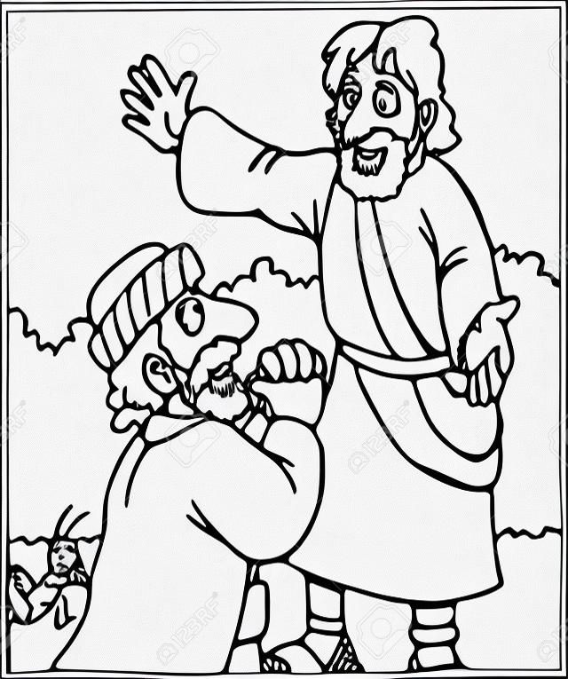Coloring page of Jesus and man on knees