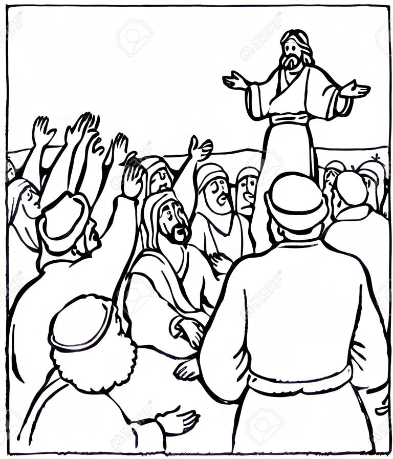 Página de colorir do ensino de Jesus para a multidão