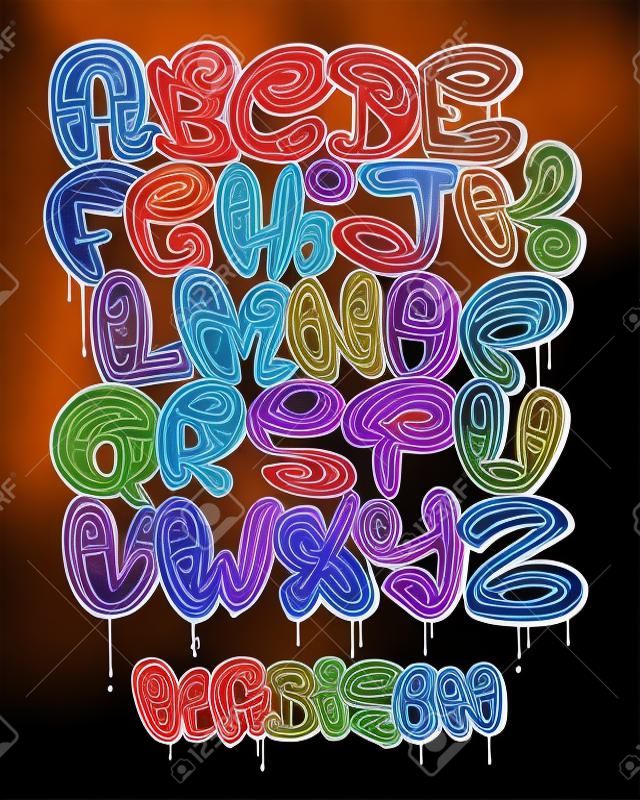 Zestaw alfabetu bąbelkowego w kształcie graffiti.