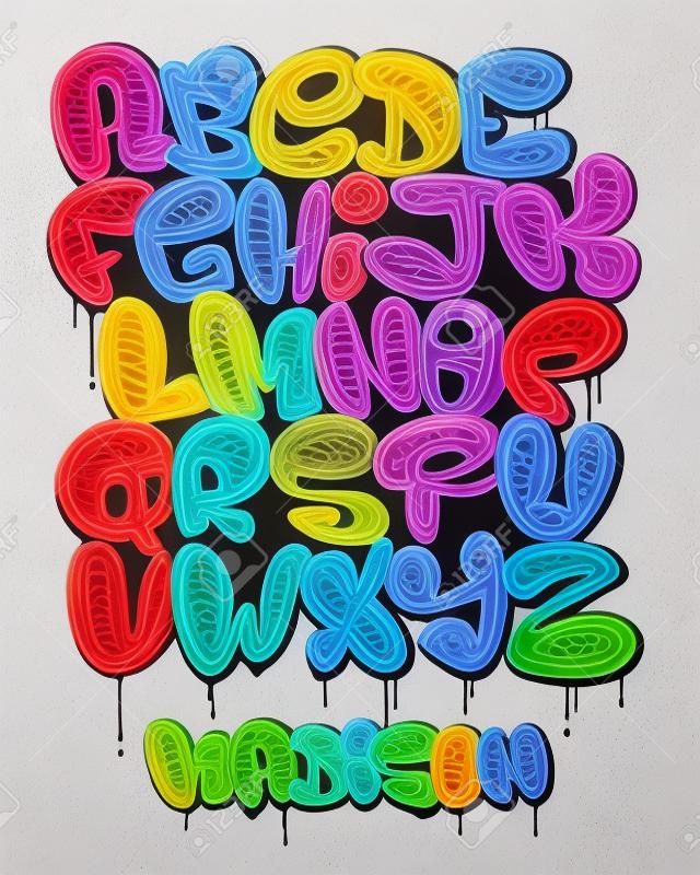 Graffiti bubbelvormige alfabet set.
