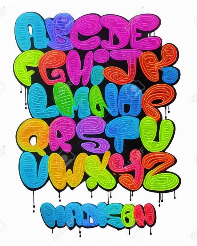 Graffiti kabarcık şeklinde alfabe seti.