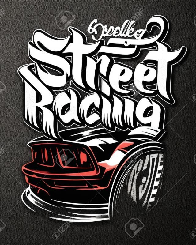 Racing car typography, t-shirt graphics lettering