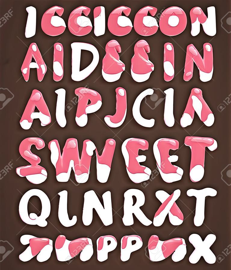 Carattere di gelato. Freddo alfabeto dolce. lettering di dessert.