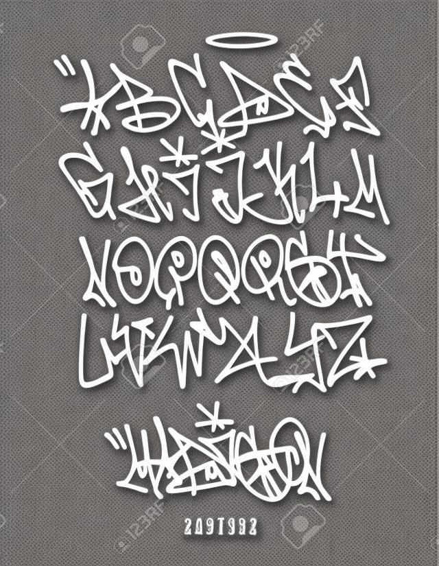 Straat Graffiti Tag Lettertype, handgeschreven Typografie vector illustratie.