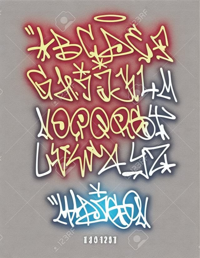 Straat Graffiti Tag Lettertype, handgeschreven Typografie vector illustratie.