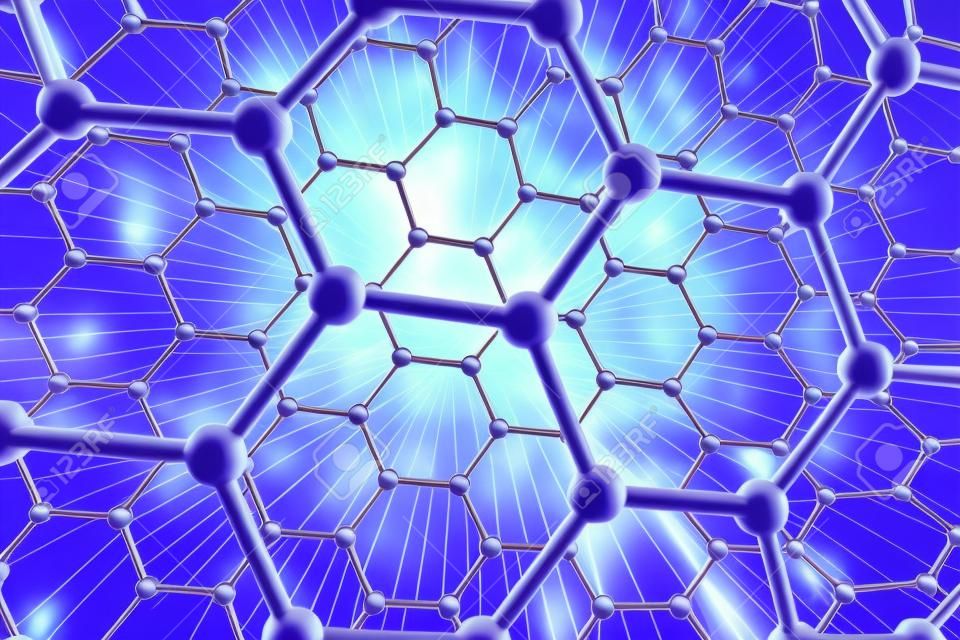 3d render soyut nanoteknoloji altıgen geometrik form yakın çekim, kavram grafen moleküler yapısı