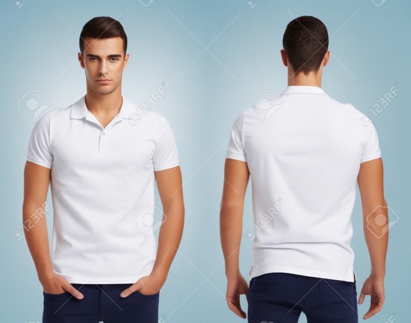 Junger Mann mit Polo-Shirt auf einem weißen Hintergrund