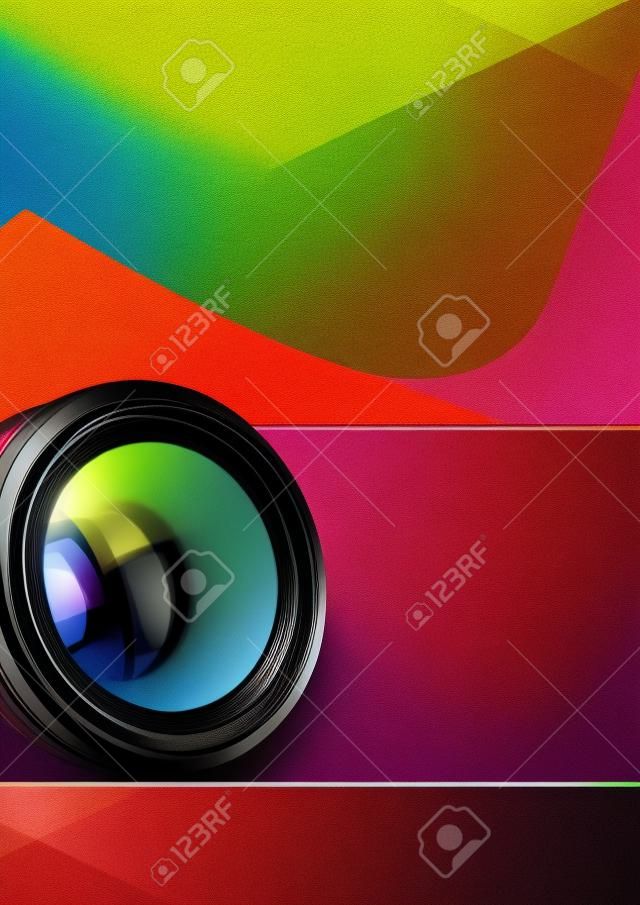 Colorful photographic background with lens for brochure, poster or flyer