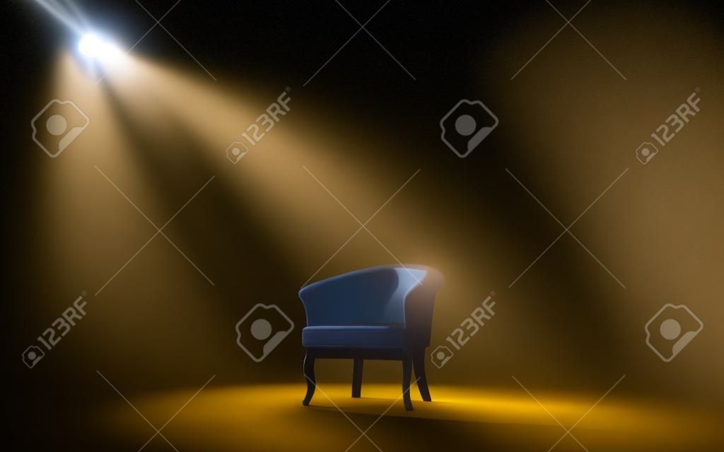 Stuhl auf der Bühne unter Rampenlicht