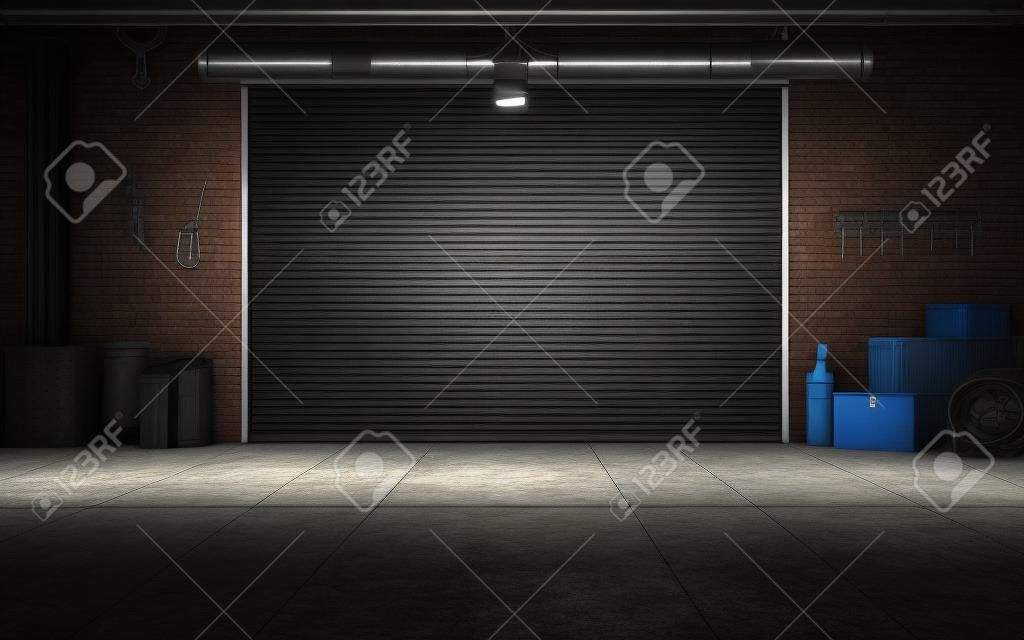 Fondo vacío del garaje de reparación de automóviles. Las 3D