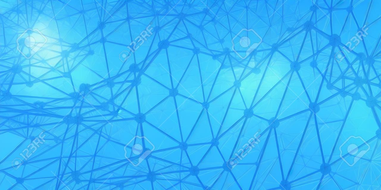 Abstrakter Plexus blauer Hintergrund mit geometrischen Formen. 3D-Rendering