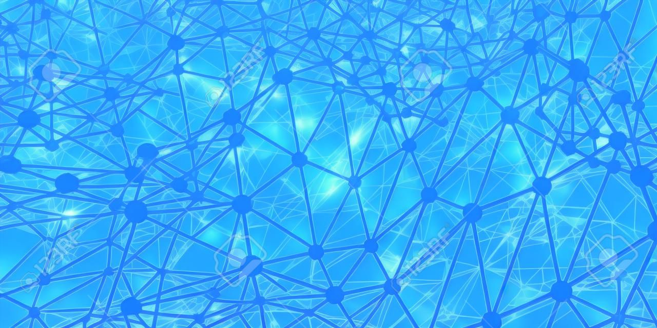 Abstrakter Plexus blauer Hintergrund mit geometrischen Formen. 3D-Rendering