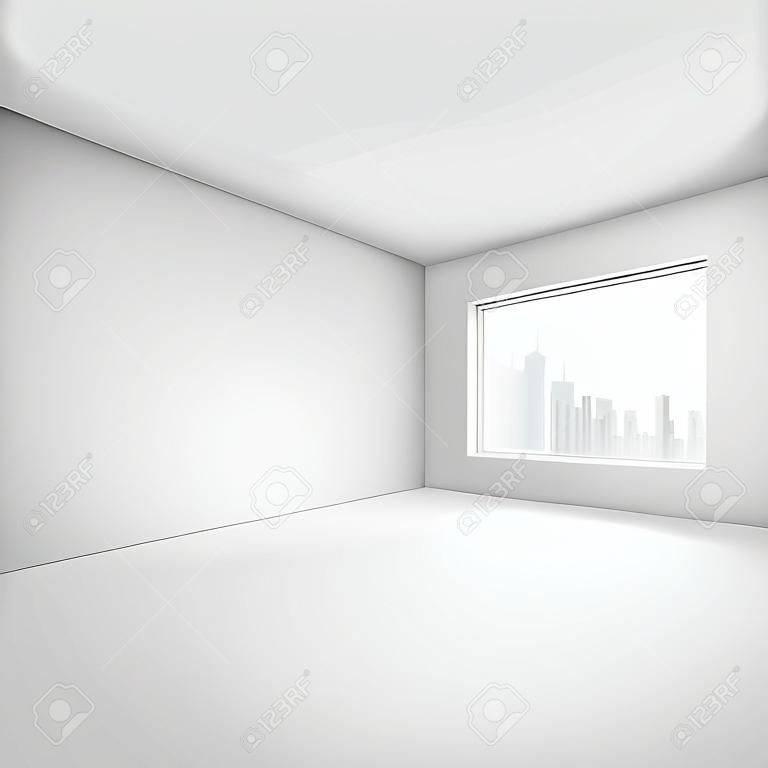 Пустая комната с окном с видом на город. вектор