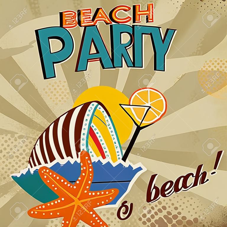 Weinlese-Strand-Party poster auf Retro-Stil, Abbildung