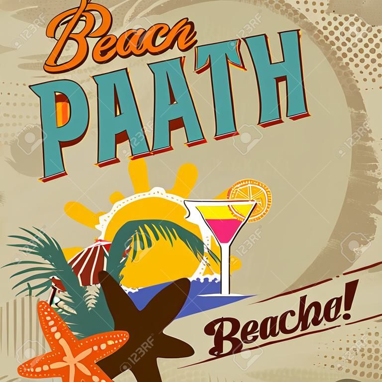 affiche vintage de partie de plage sur le style rétro, illustration