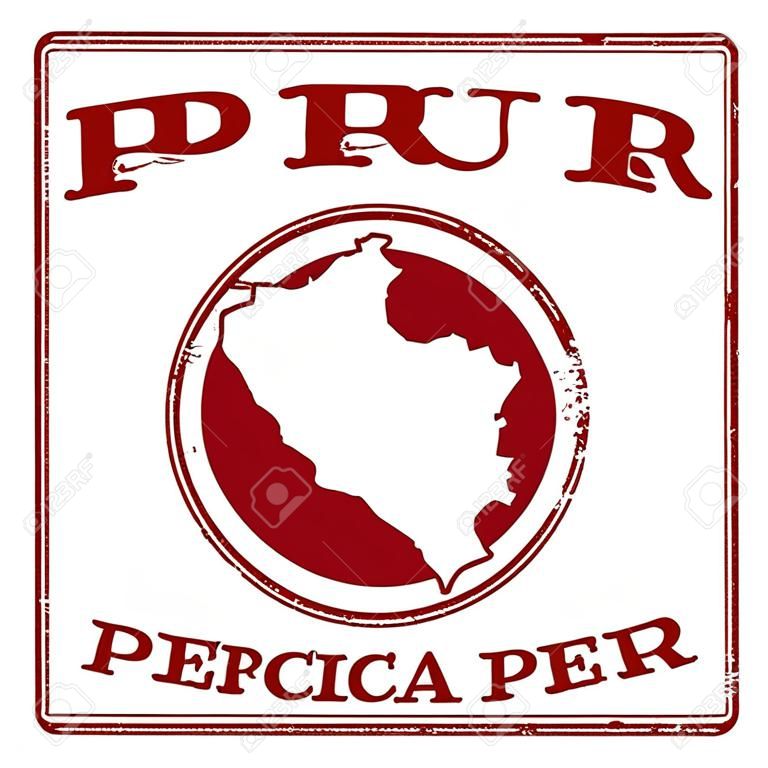 Tampon en caoutchouc grunge avec le nom et la carte du Pérou, illustration vectorielle
