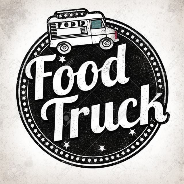 Продовольственная грузовик гранж резиновый штамп на белом фоне, векторные иллюстрации