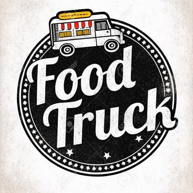 Продовольственная грузовик гранж резиновый штамп на белом фоне, векторные иллюстрации
