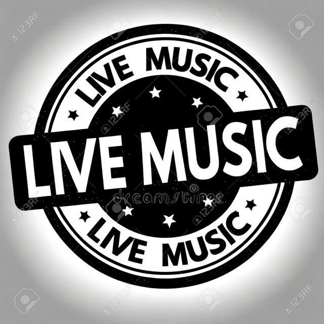 Live music sign or stamp on white background, vector illustration